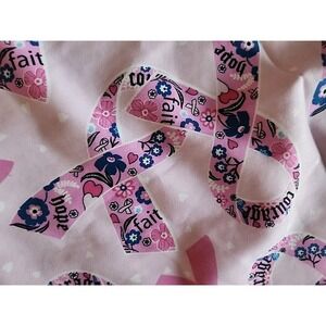 Divine Curves 3x Scrub Top. Pink Ribbons Faith, Courage, Hope. 2 Pockets. Poly.